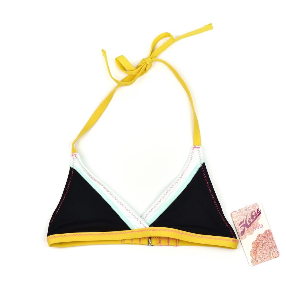 Hobie Girls’ Triangle Halter Bikini Top Black/Yellow Size 8